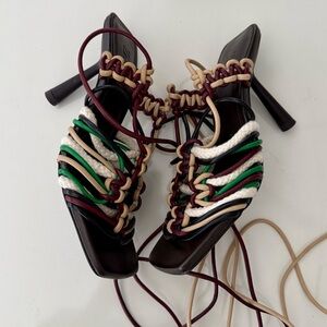 ZARA Brown Multi Leather Lace-up Heels 37